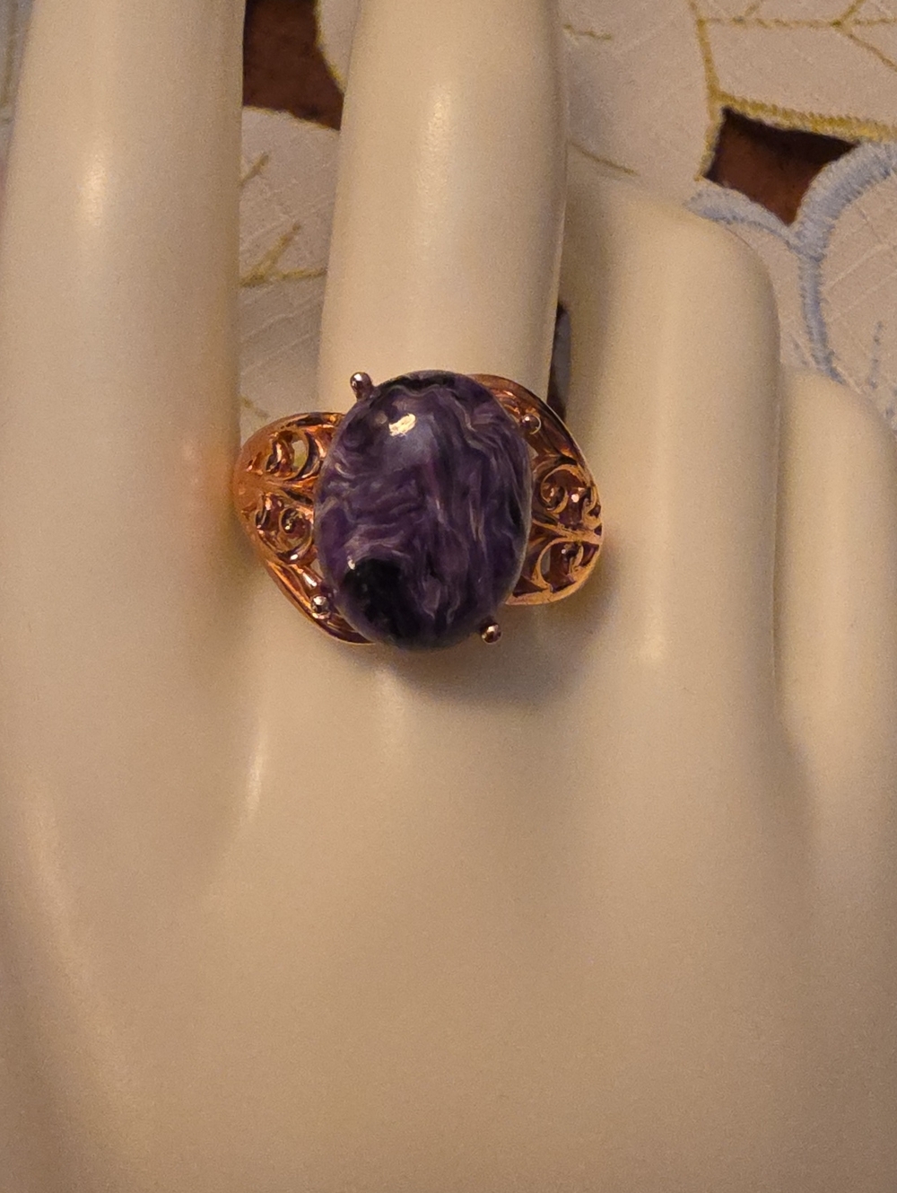 JTV Cabochon Charoite 18K Rose Gold Over Silver Size 11